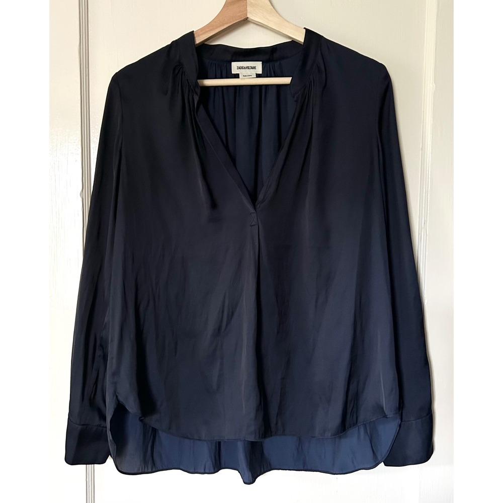 Zadig & Voltaire Tink Satin Blouse Tunic Ink Dark Blue S Career Old Money Casual